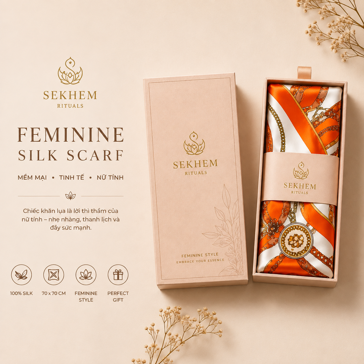 Khăn lụa Feminine Silk Scarf 70x70cm | Sekhem Rituals