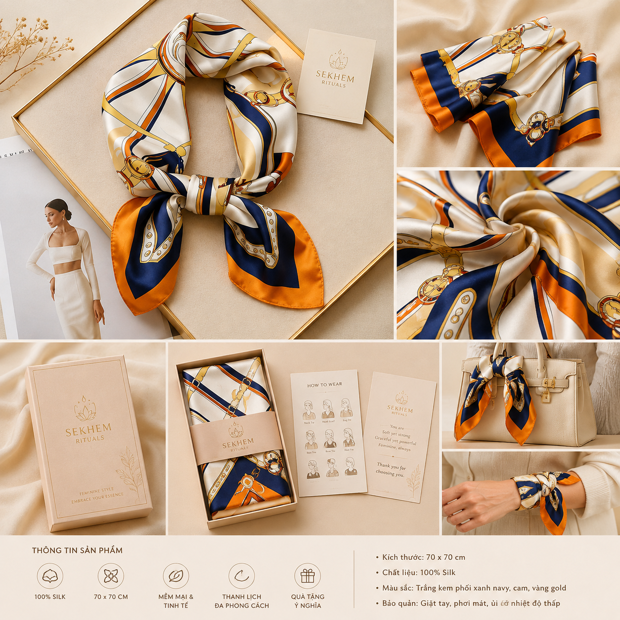 Khăn lụa Feminine Silk Scarf 70x70cm | Sekhem Rituals - Ảnh 3